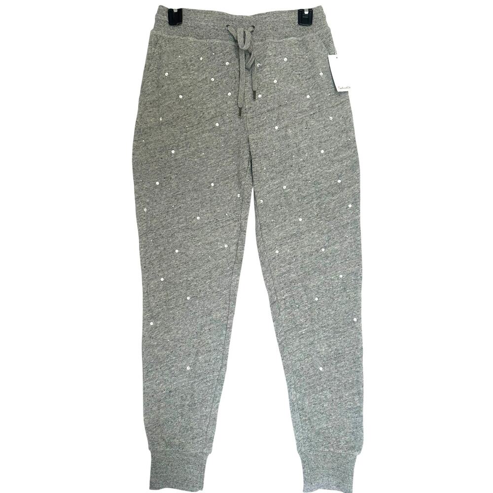 Splendid Rhinestone Jogger Pants Women XS Heather Gray Cotton Drawstring Lounge